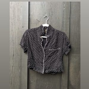pajama crop top button up polka dot